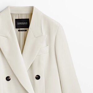 Massimo Dutti Women's Cream Double-Breasted Blazer